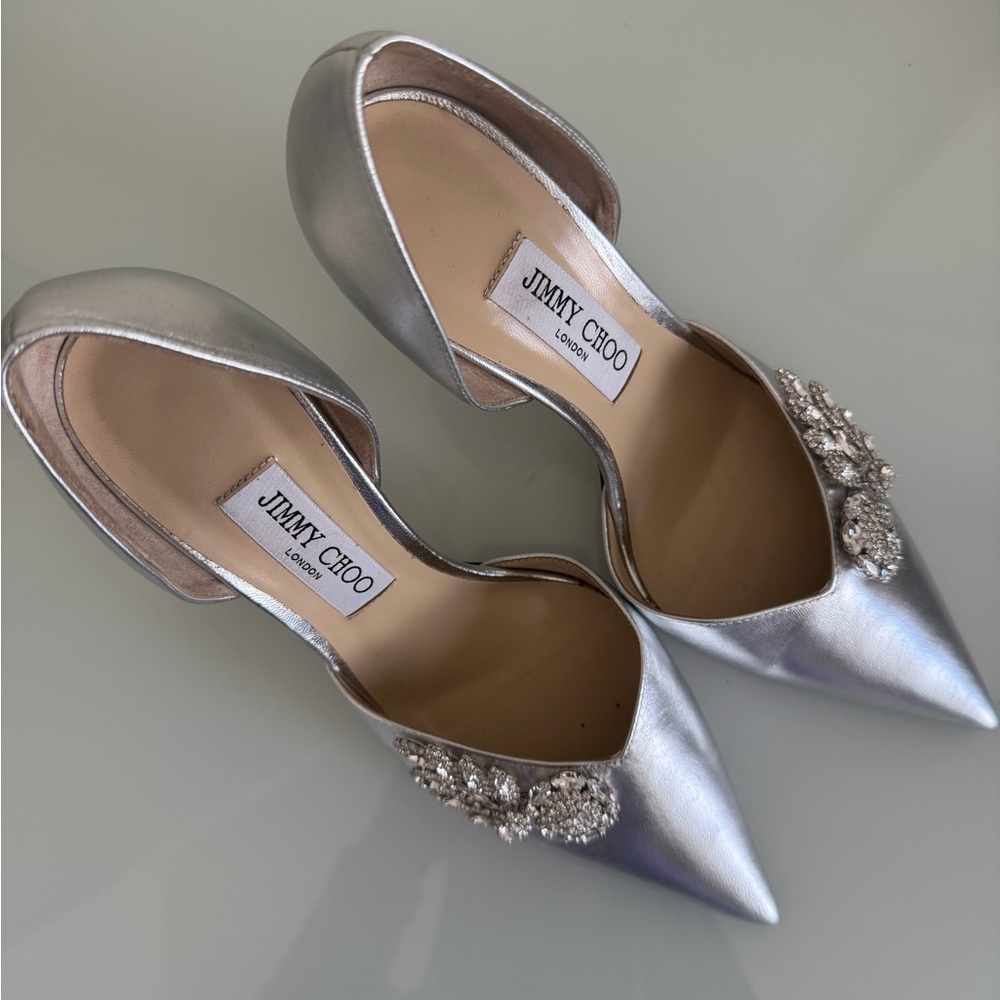 Authentic Jimmy Choo Metallic Silver Embellished Heels - Picture 3 of 8